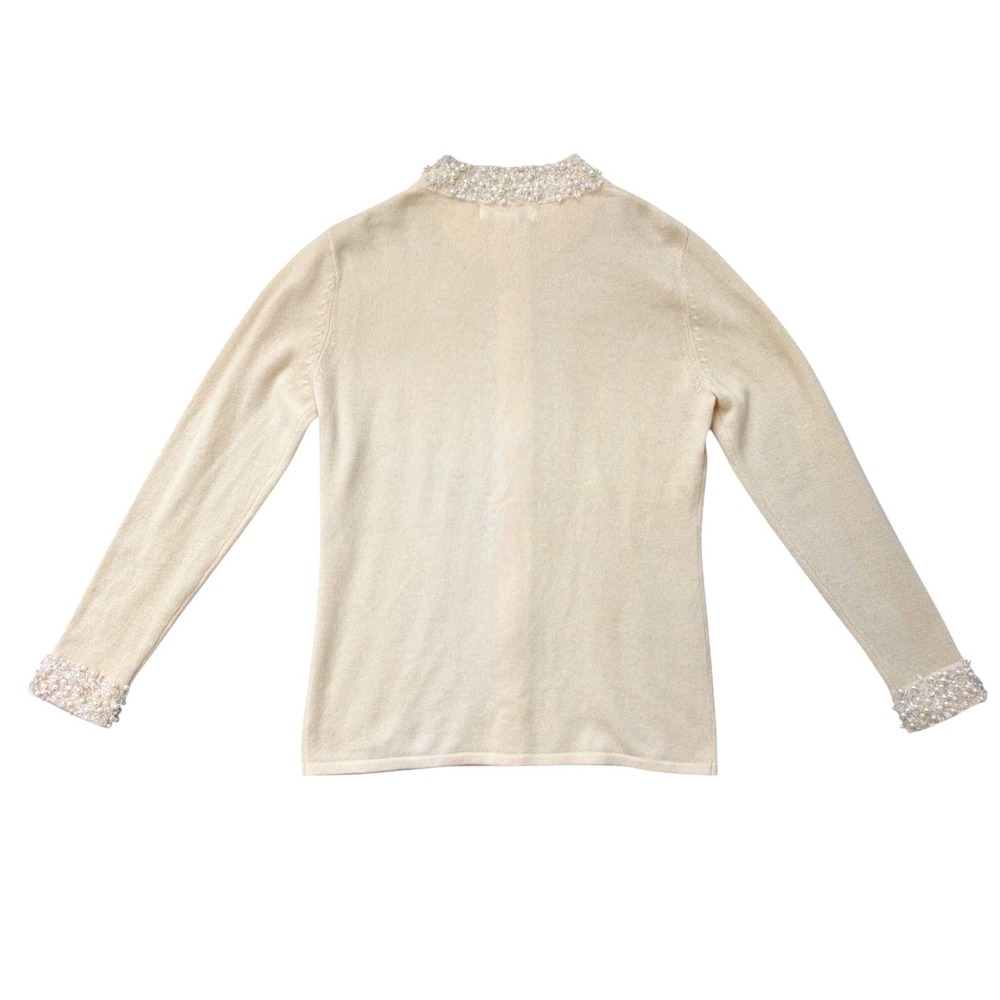 VTG Peck & Peck Cashmere Beaded Pearl Embellished Zip Cardigan Sweater M Cream - Picture 7 of 8